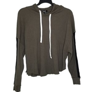 Olive Green Hooded‎ Long Sleeve Crop Top Womens 3X